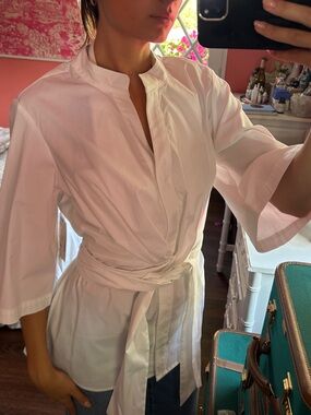White Wrap Blouse with Tie Waist